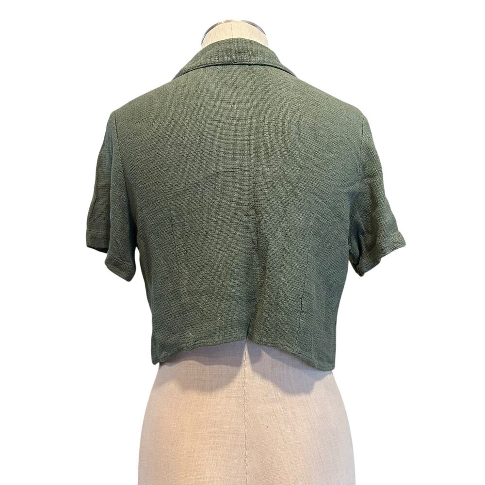 Vintage Green Cropped Button Down Shirt Womens Sz Medium Coastal Cowgirl Cottage - Picture 2 of 16